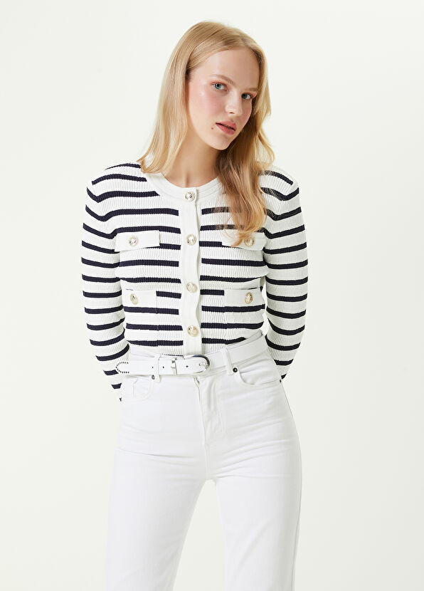 Beymen Club Navy White Striped Cardigan with Pocket Detail - 1
