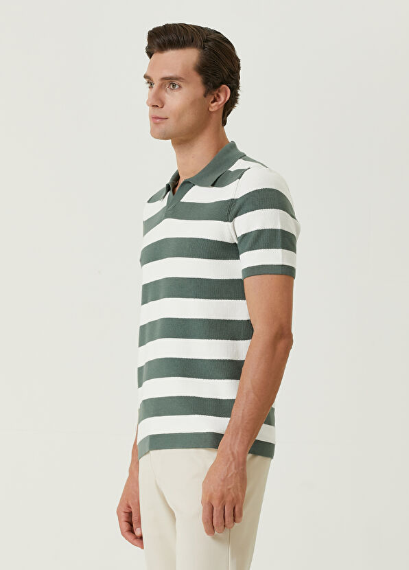 Beymen Club Çağla Polo Yaka Şerit Jakarlı Kısa Kollu Triko - 4