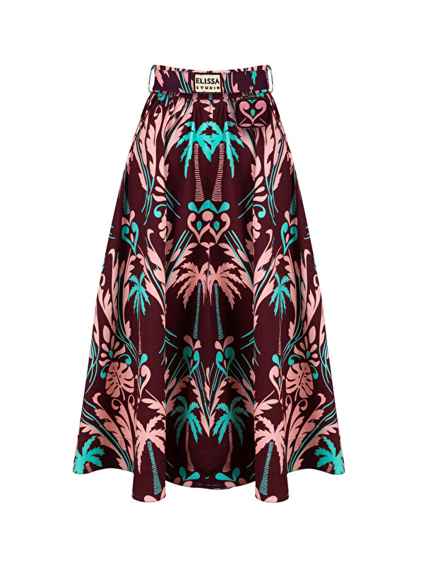 Elissa Studio Sonia Palmiye Desenli Kadın Maxi Etek - 1