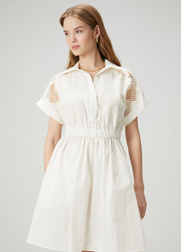 Beymen Club Off-White Embroidered Mini Shirt Dress - 4