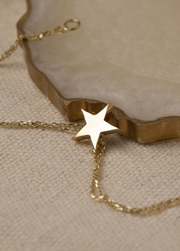 Safir Mücevher Yıldız Detaylı 14 Ayar Altın Zincir Kadın Bileklik - 3