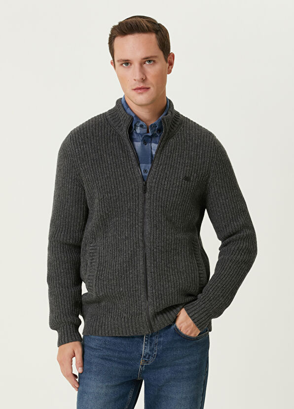 Beymen Club Anthracite Chunky Wool Knit Cardigan - 1