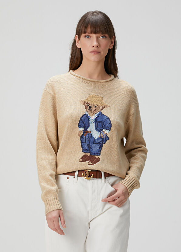 Polo Bear Bej İşlemeli Kazak - Görsel 3