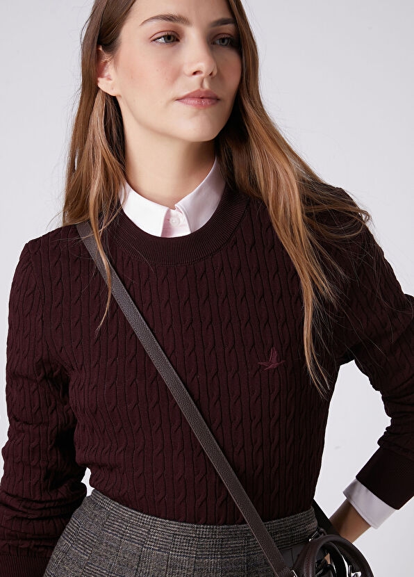 Beymen Club Burgundy Basic Cable Knit Sweater - 2