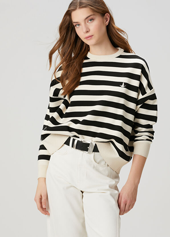 Beymen Club Siyah Ekru Çizgili Kazak - 1