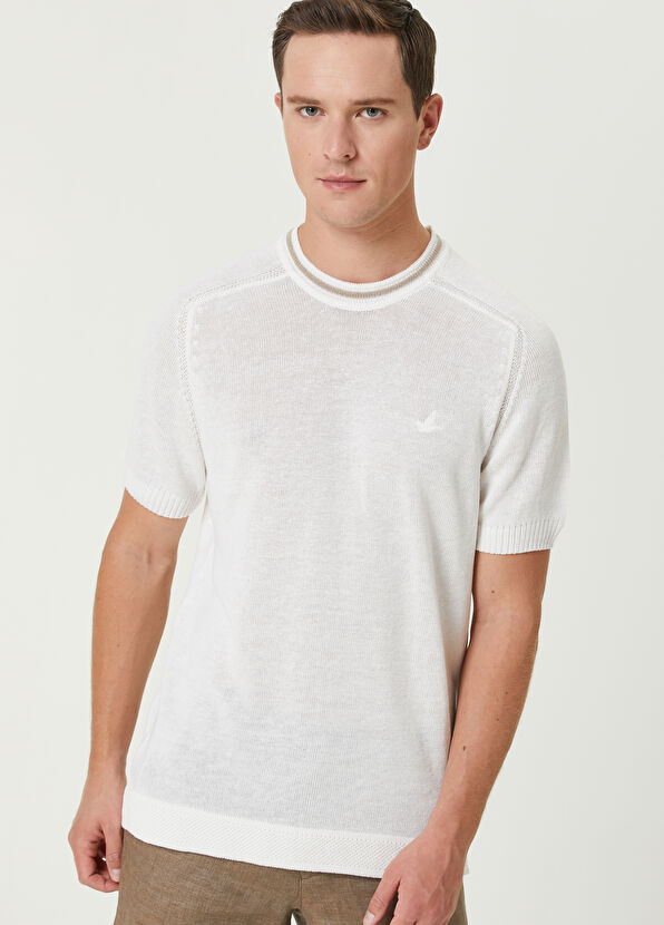 Beymen Club Ecru Short Sleeve Linen Sweater - 2