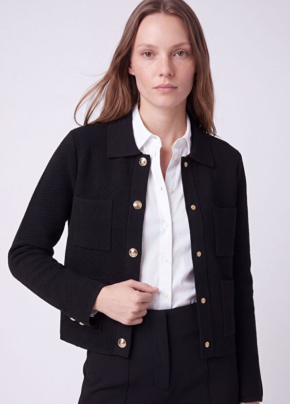 Beymen Club Black Ottoman Texture Snap Knit Jacket - 2