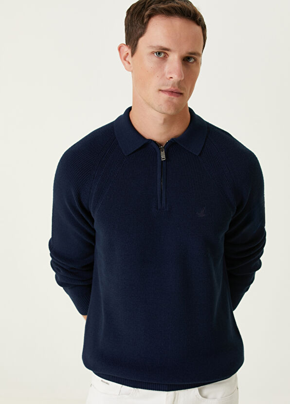 Beymen Club Lacivert Polo Yaka Reglan Kollu Yün Triko - 2
