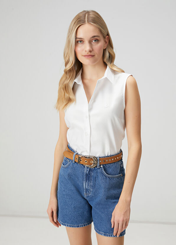 Beymen Club Kırık Beyaz Kolsuz Oxford Gömlek - 1