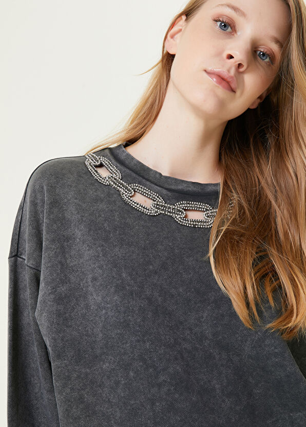 Beymen Club Anthracite Collar Chain-Detailed Sweatshirt - 2