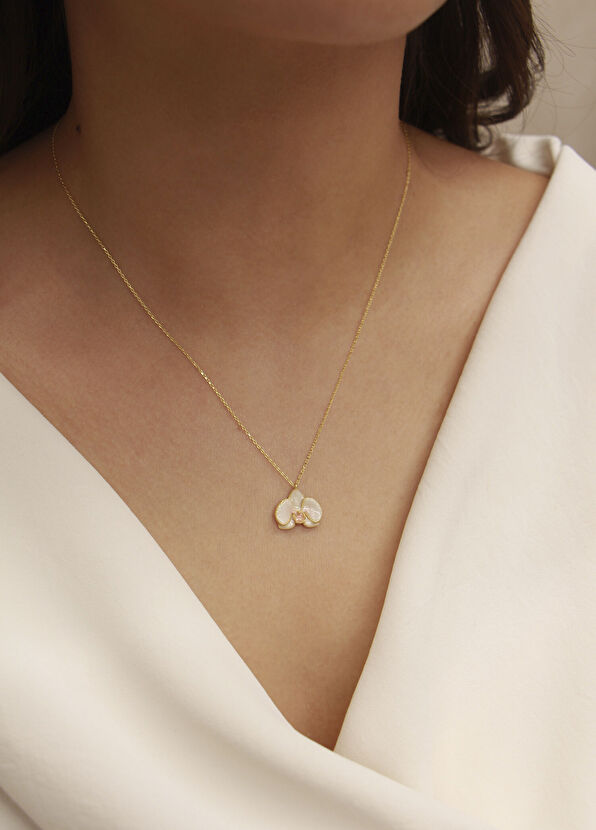 Allegoria Jewelry Orchid White Enamel 925 Sterling Silver 24K Gold Plated Women's Necklace - 3