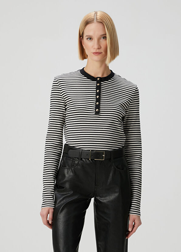 Anine Bing Alessia Siyah Çizgili Uzun Kol T-shirt - 1