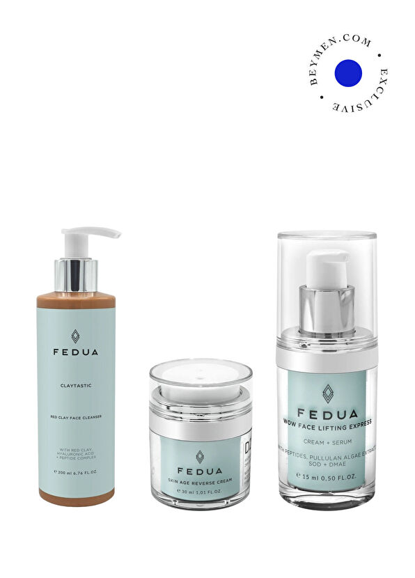 Fedua Claytastic Facial Cleansing Gel 200ml + Skin Age Reverse 24h Anti Age Face Cream 30ml + Wow Face Lifting Express Face Cream 15ml Skin Care Set - 1