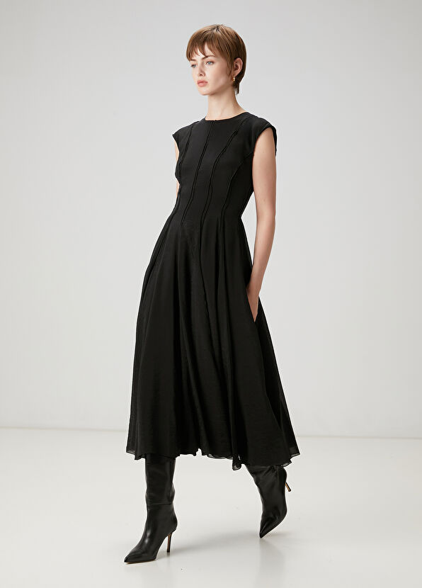 Beymen Club Siyah Dikiş Detaylı Midi Elbise - 1