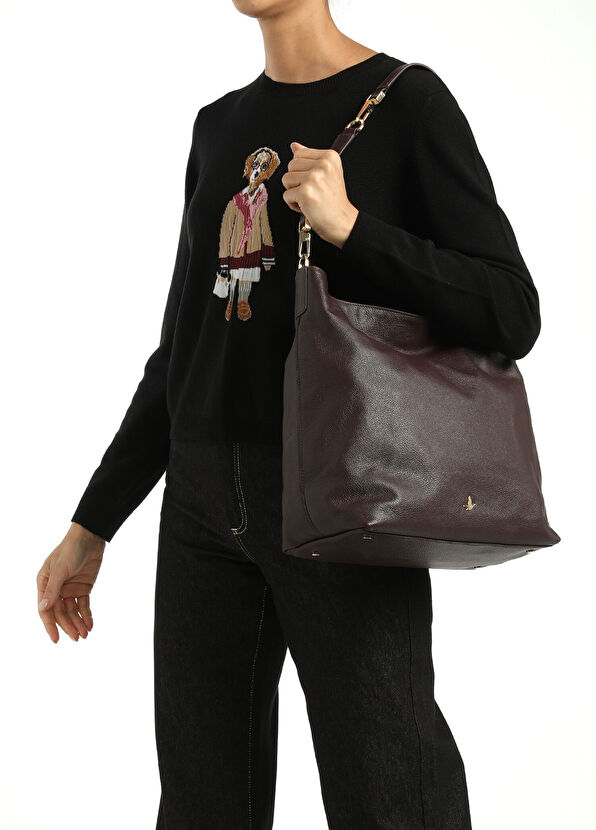 Beymen Club Burgundy Women's Leather Hobo Shoulder Bag - 2