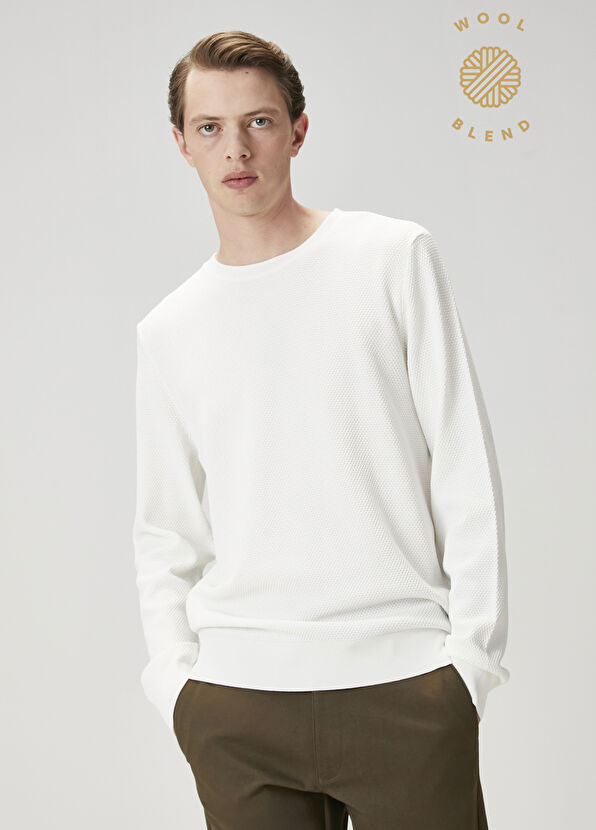 Beymen Club Kırık Beyaz Dokulu Kaşmir Karışımlı Yün Kazak - 1