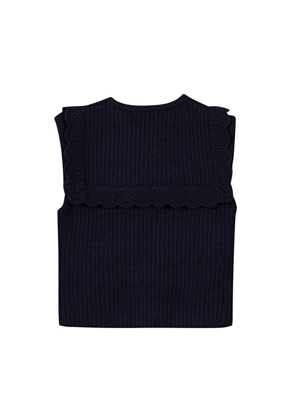 Tartine Et Chocolat Navy Blue Round Neck Knitted Baby Girl Sleeveless Sweater - 2