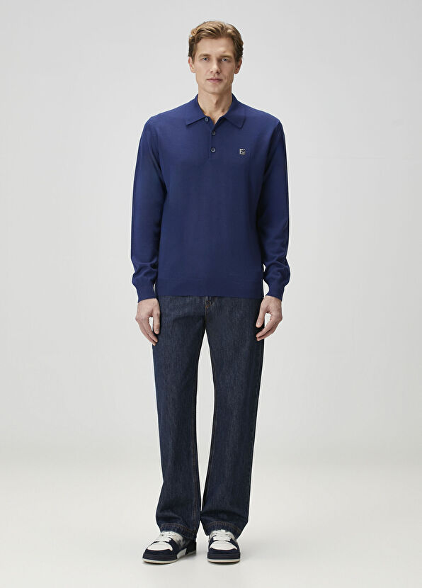 Fendi Lacivert Polo Yaka Yün Triko - 2
