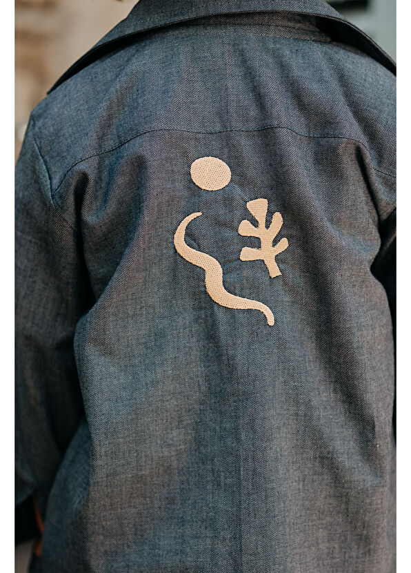 İlo + Friends Dylan Lacivert Nakışlı Soyut Desen Erkek Çocuk Kot Ceket - 4