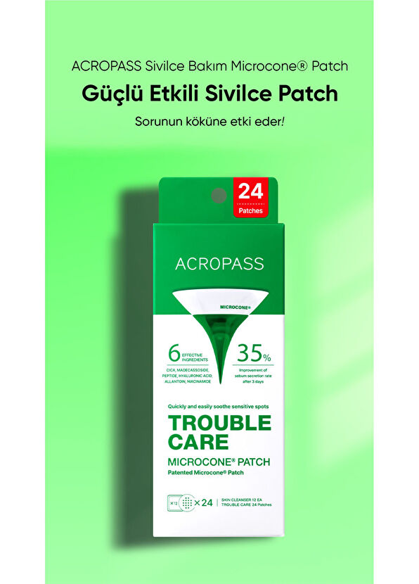 ACROPASS Trouble Care Microcone Patch 24’lü Yağ Bezesi ve Akneler için Mikro İğneli Bant  - 2