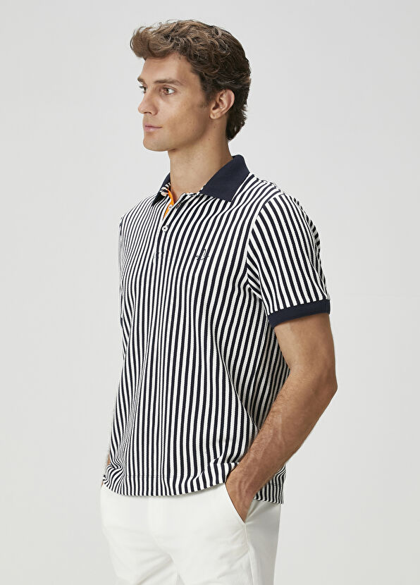 Beymen Club Navy Blue Striped Patterned Polo T-Shirt - 4