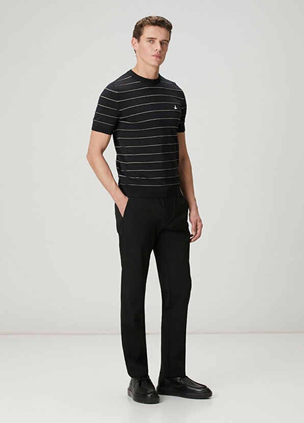 Beymen Club Siyah Kabartmalı Çizgi Dokulu Kısa Kollu Triko - 3