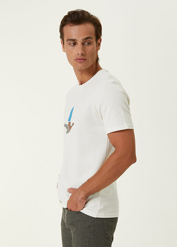 Beymen Club Beyaz Parça Baskılı Nakış Detaylı Pike T-shirt - 3