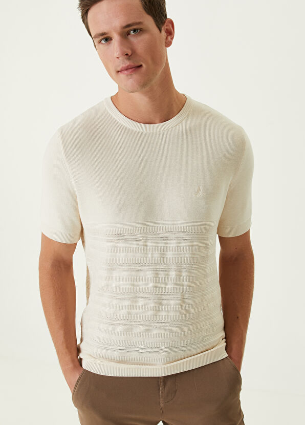 Beymen Club Bej Örgü Bloklu Kısa Kollu Kazak - 2