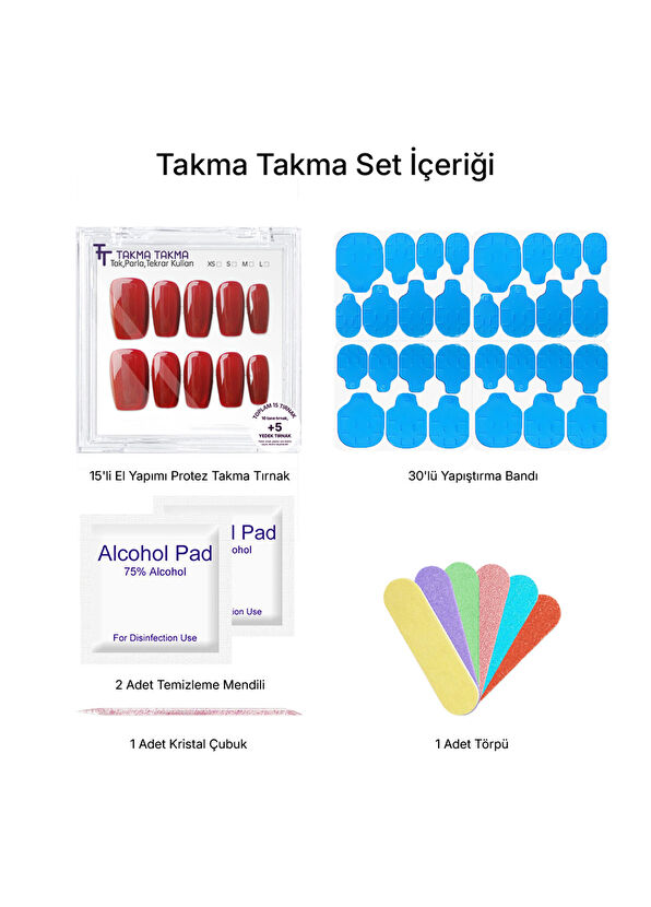 Takma Takma Bordo Orta Balerin Tekrar Kullanılabilir 15'li Protez Takma Tırnak OBL1501 - 2