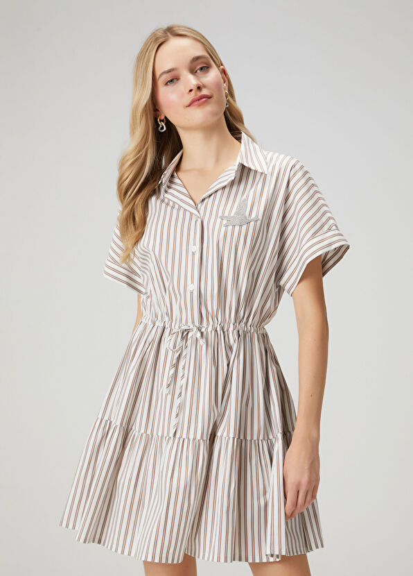 Beymen Club Brown White Striped Mini Shirt Dress - 1