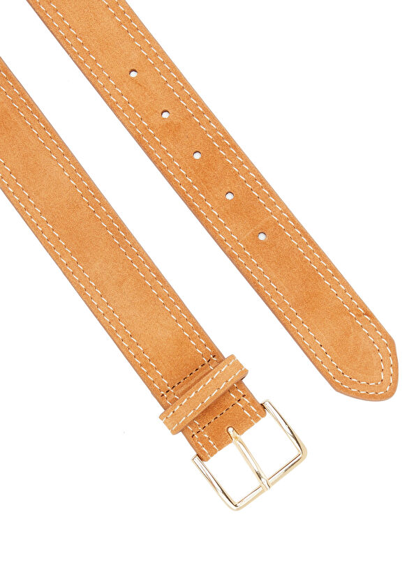 Beymen Club Taba Çift Dikiş Kadın Süet Kemer - 2