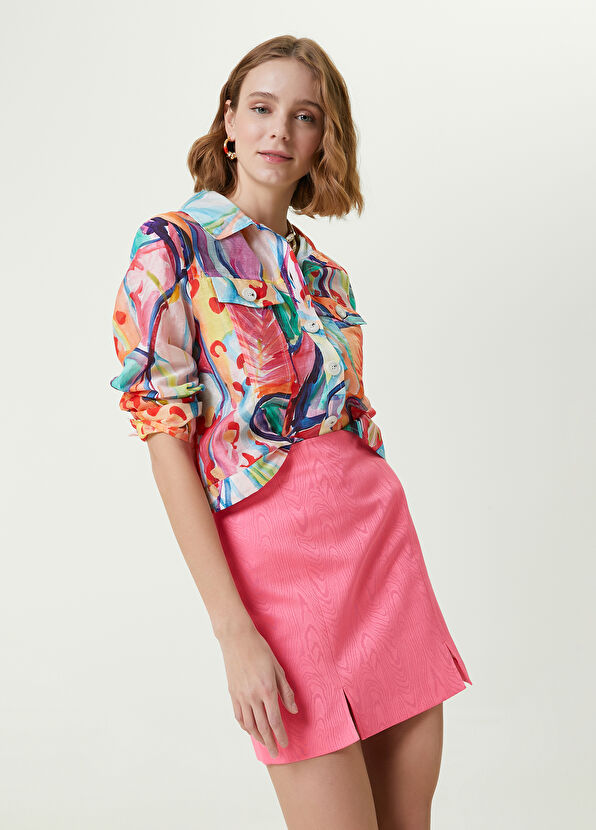 Beymen Club Pink Tree Bark Patterned Mini Skirt - 2