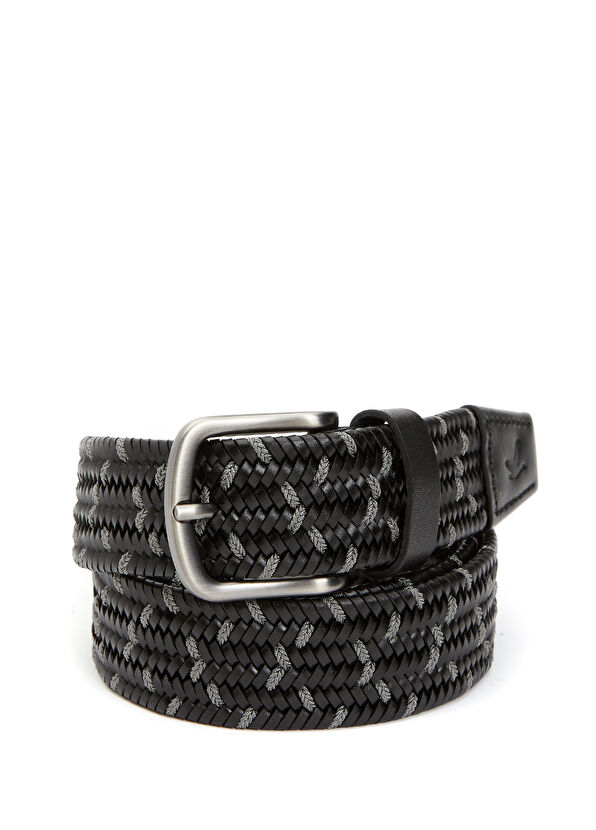 Beymen Club Black Grey Knitted Texture Men's Leather Belt - 1