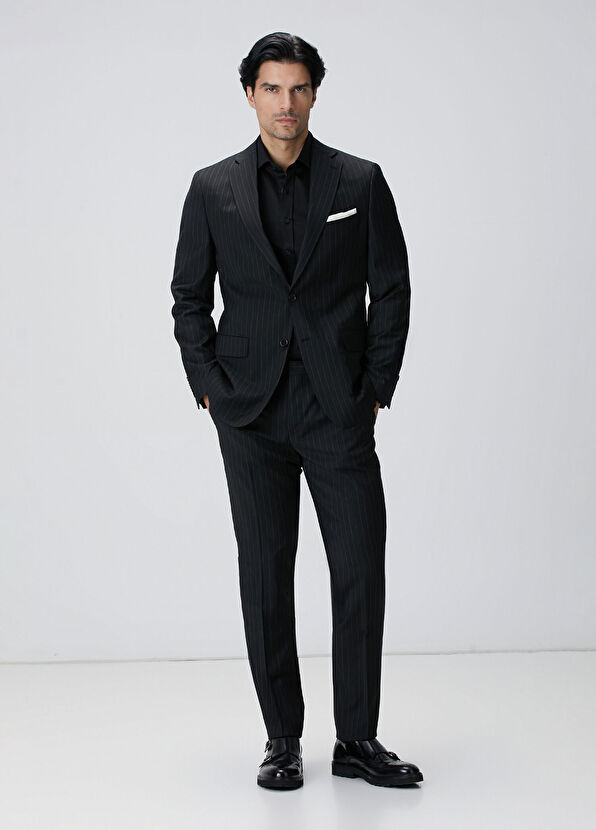 Siyah Çizgi Desenli Yün Takım Elbise - Görsel 2