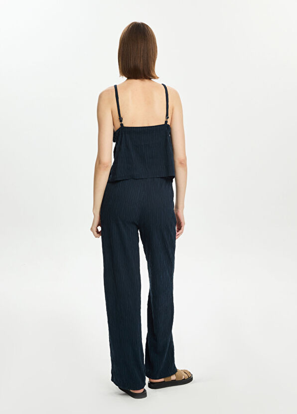 Bassigue Navy Blue Women's Blouse with Front Tie Straers - 4