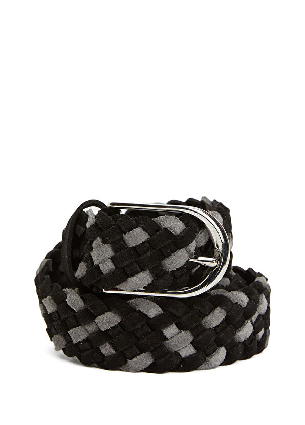 Beymen Club Siyah Gri Örgü Dokulu Erkek Süet Kemer - 1