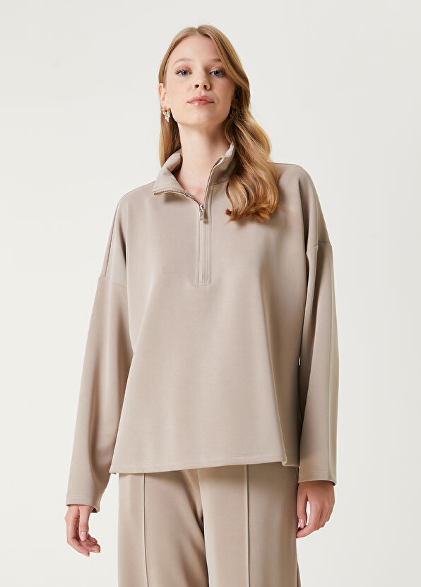 Beymen Club Beige Zipper Modal Sweatshirt - 4