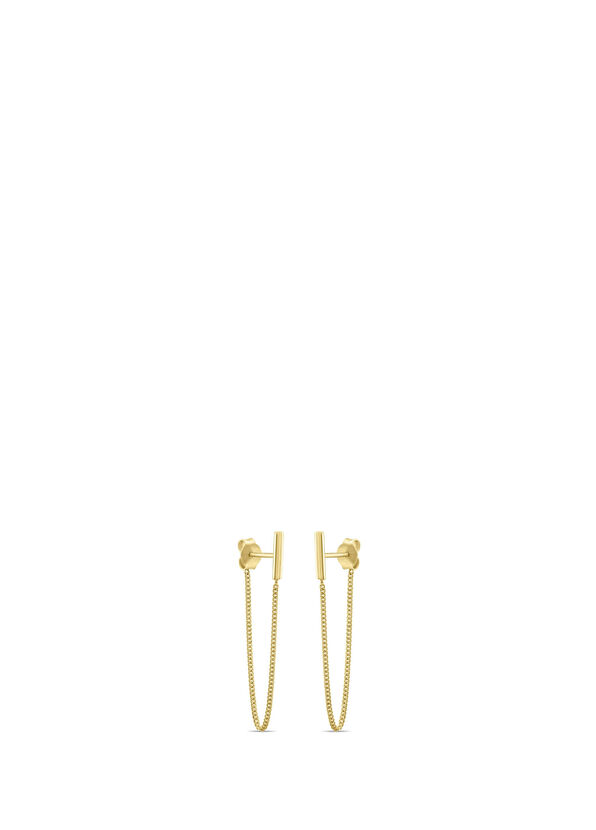 Safir Mücevher Zincirli 14 Ayar Altın Kadın Küpe - 1