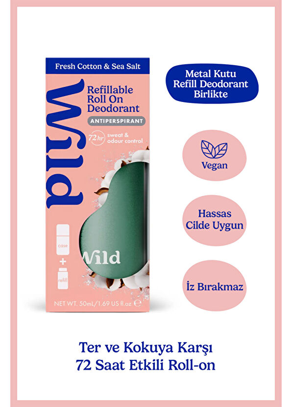 Wild Antiperspirant Roll On qua Case & Fresh Cotton & Sea Salt Refill Kadın Deodorant 50 ml - 2