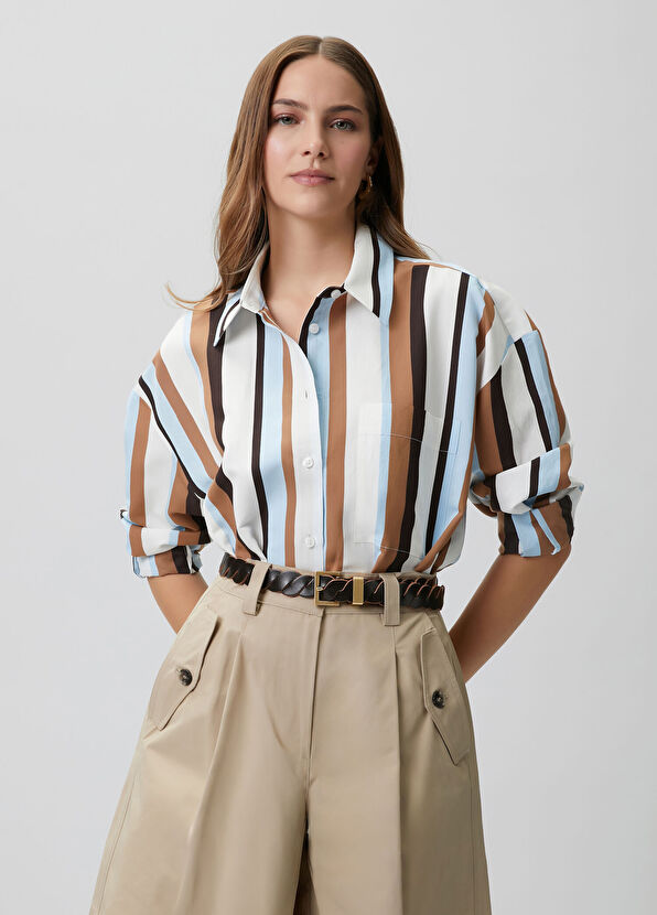 Beymen Club Oversize Çok Renkli Çizgili Gömlek - 1