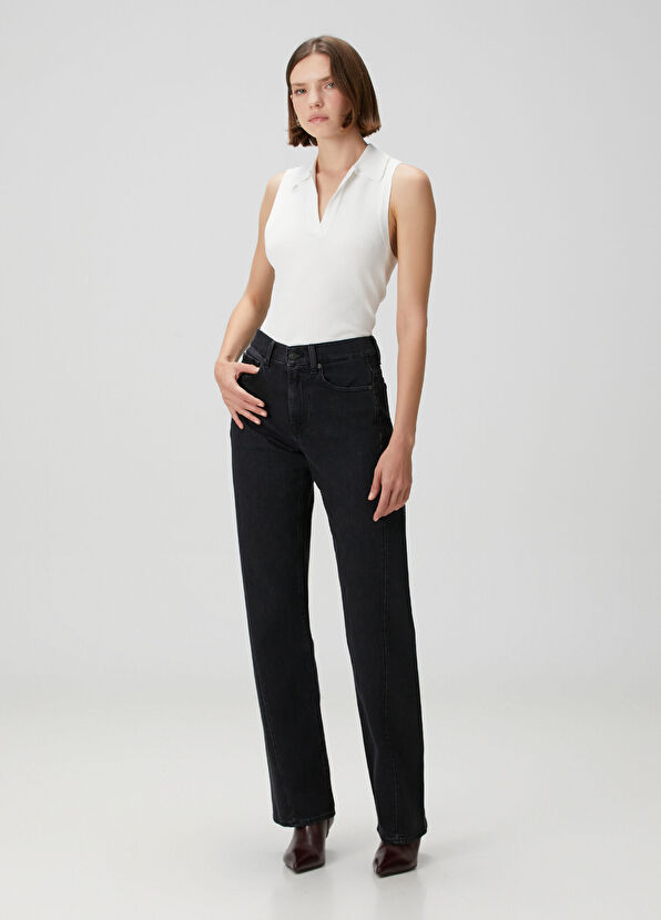 7 For All Mankind Tess Wide Leg Siyah Jean Pantolon - 1