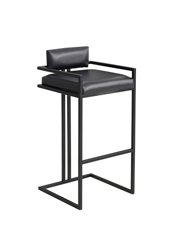 Solano Design Tush Siyah Deri Bar Sandalyesi - 1