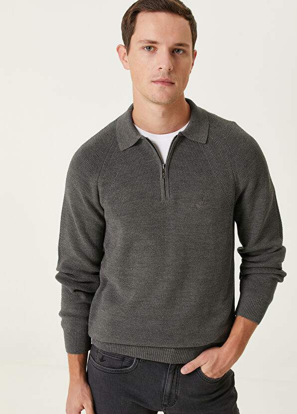 Beymen Club Grey Wool Polo Knitwear - 2