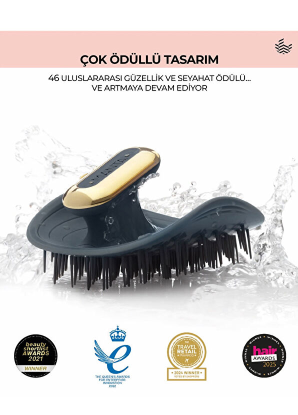 Manta Hair Pulse Ocean Blue Gold Vibrating Scalp Massage Brush - 3