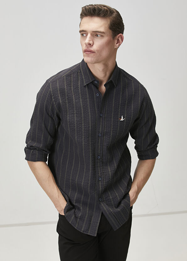 Beymen Club Comfort Fit Haki Çizgili Gömlek - 1