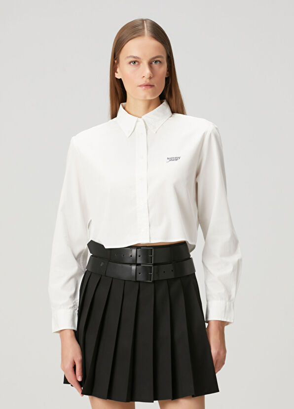 Tommy Jeans Regular Crop Beyaz Poplin Gömlek - 1