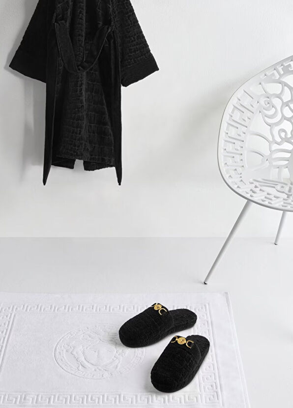 Versace Black Logo Buckle Terry Slippers - 2