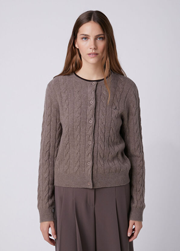 Beymen Club Brown Cable Knit Wool Cardigan - 4