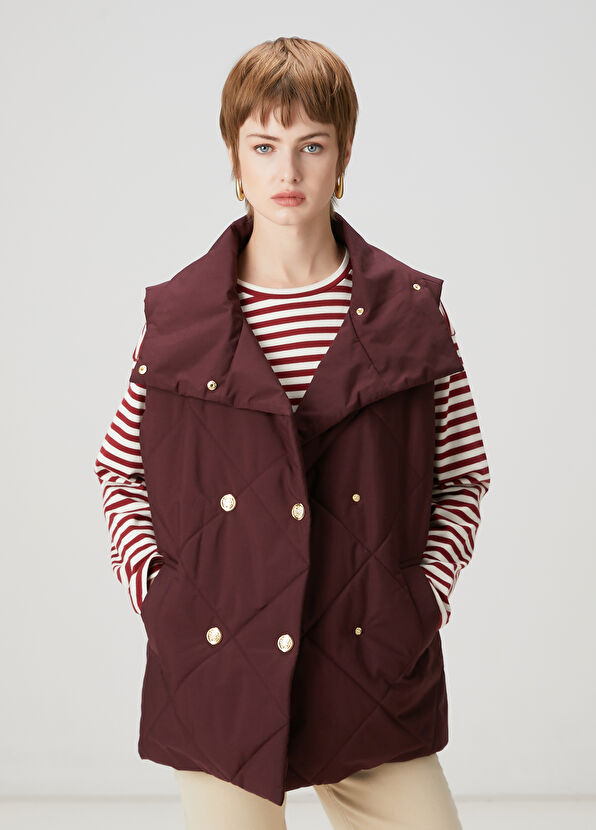 Beymen Club Mürdüm Kapitoneli Kruvaze Yelek - 1