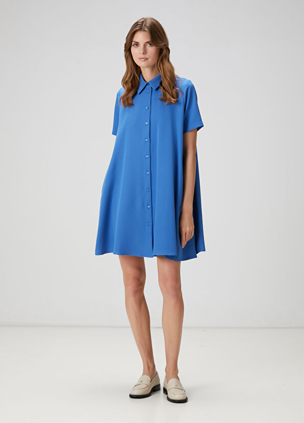 Beymen Club Mavi Mini Krep Gömlek Elbise - 1